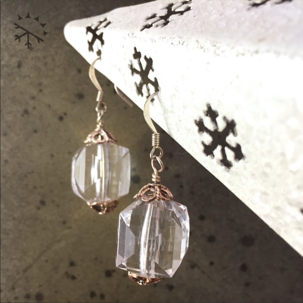 Acrylic Clear Faceted Cubes & Silver Earrings